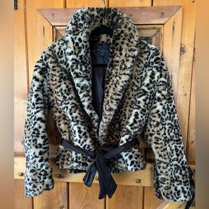 Y2K - Leopard Print Faux Fur Coat w/Sash